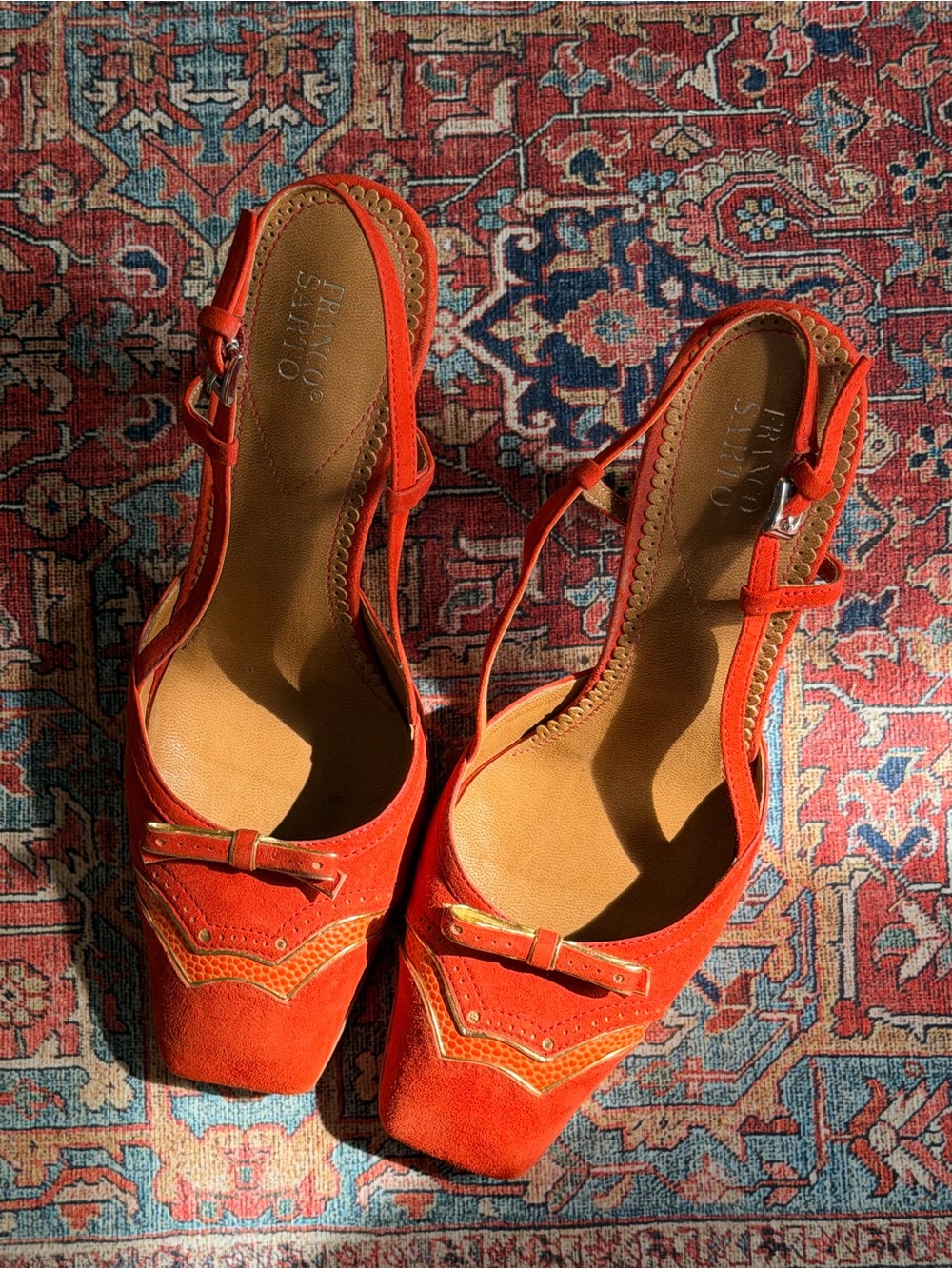 FRANKO SARTO Orange Suede Slingback Heels